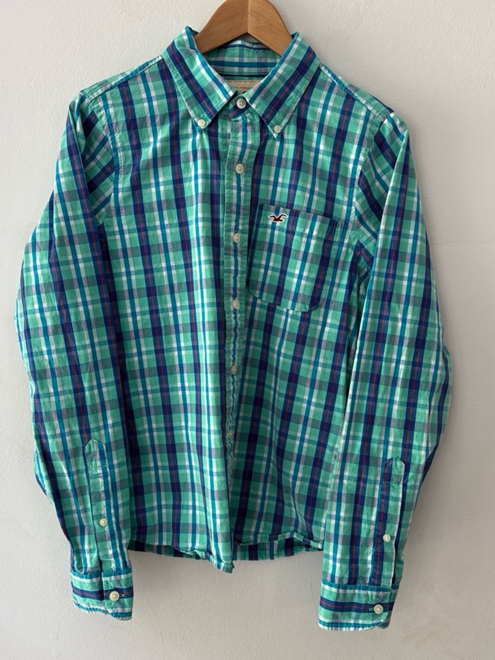 Vintage Y2K 2000s Hollister Blue Multicolor Plaid Button Down Shirt